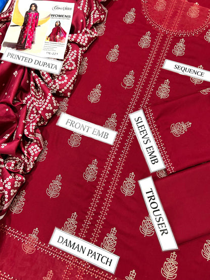 Cross Stich Dhanak Embroidered 3 PCS