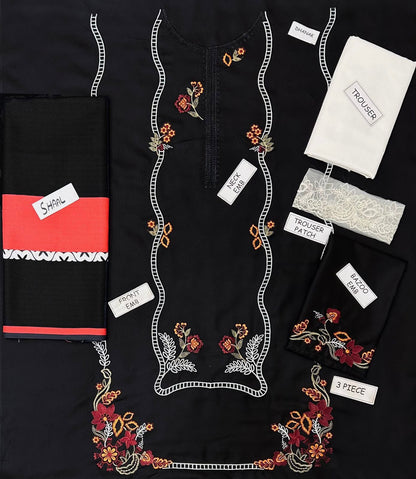 Crimson Dhanak Embroidered 3 Pcs