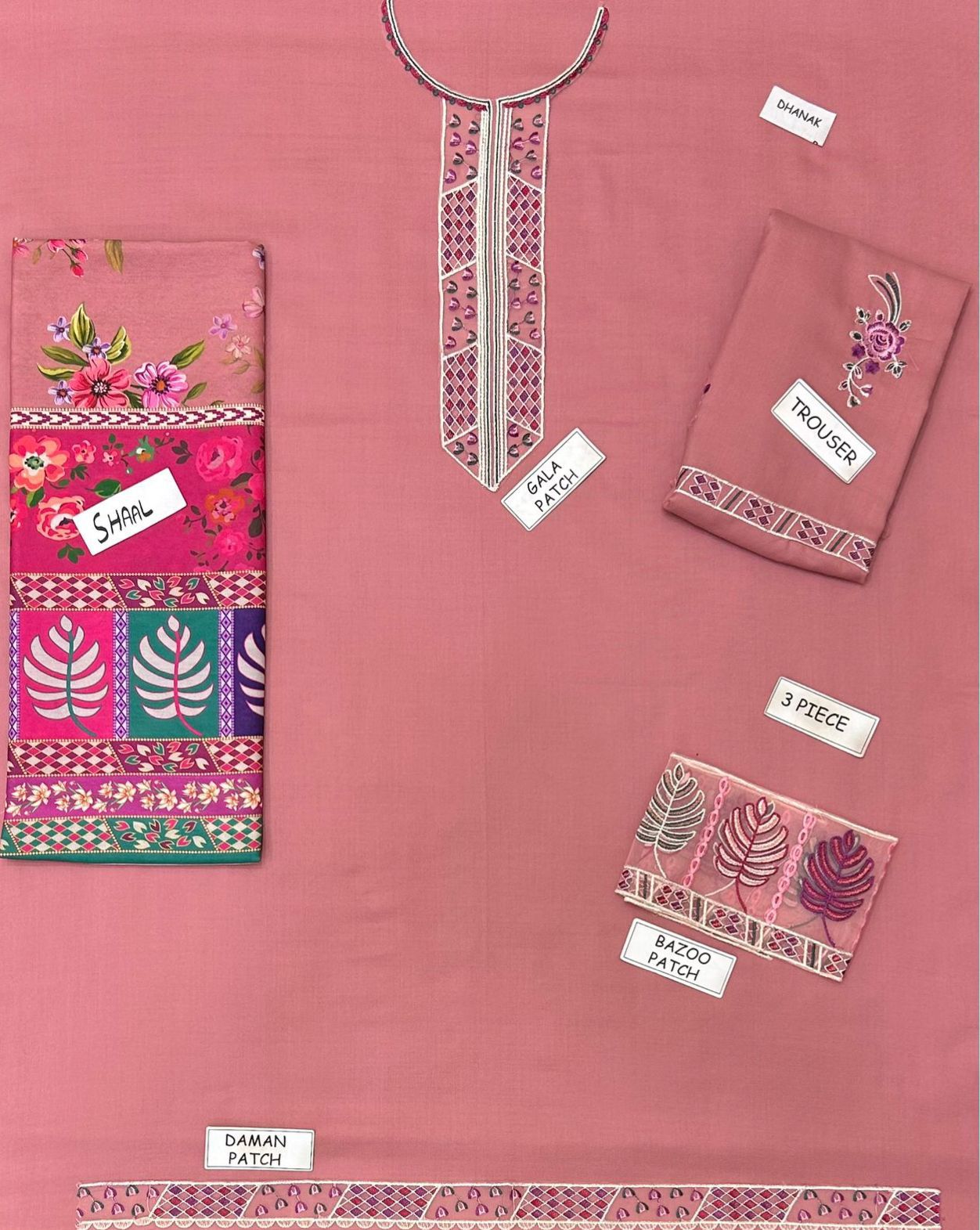 jazmin pink embroidered 3 pcs