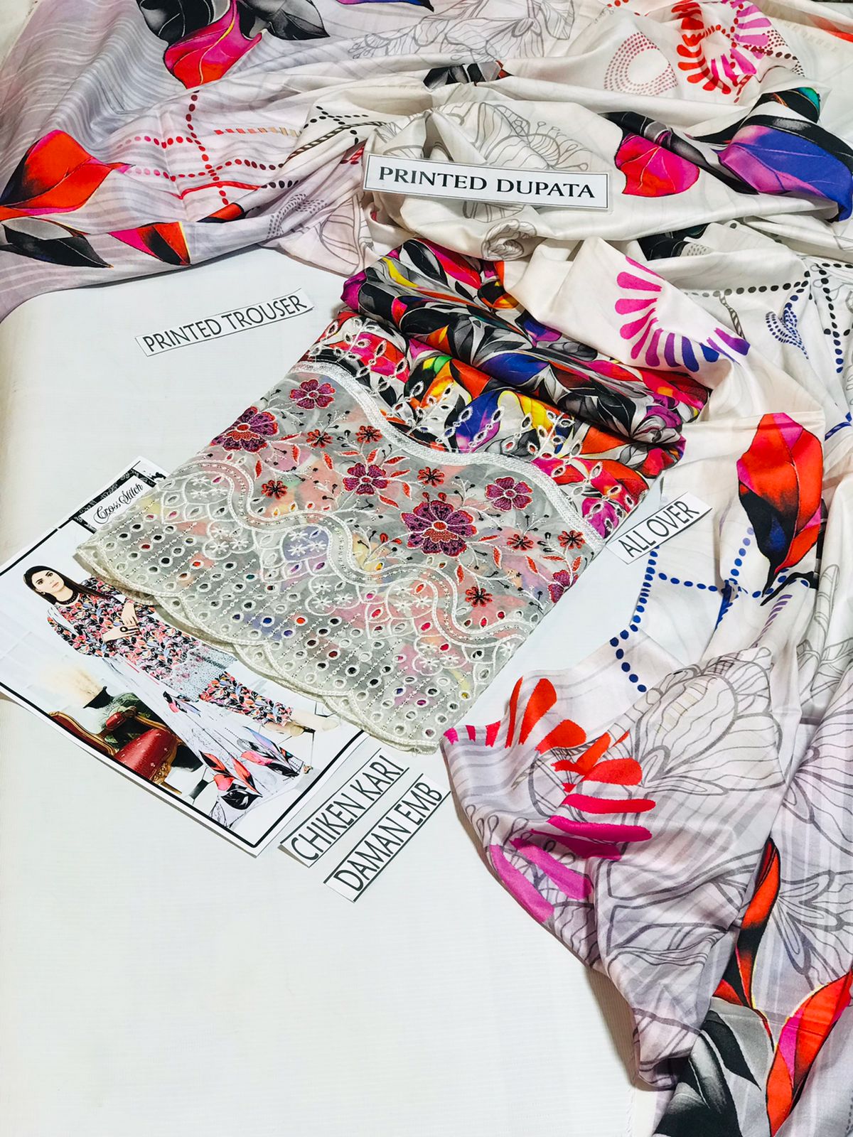 Cross Stich Linen Printed Embroidered 3 PCS