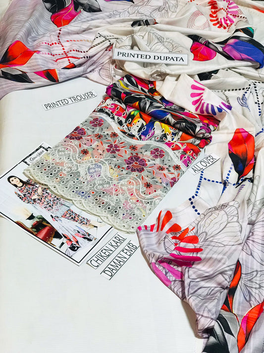 Cross Stich Linen Printed Embroidered 3 PCS