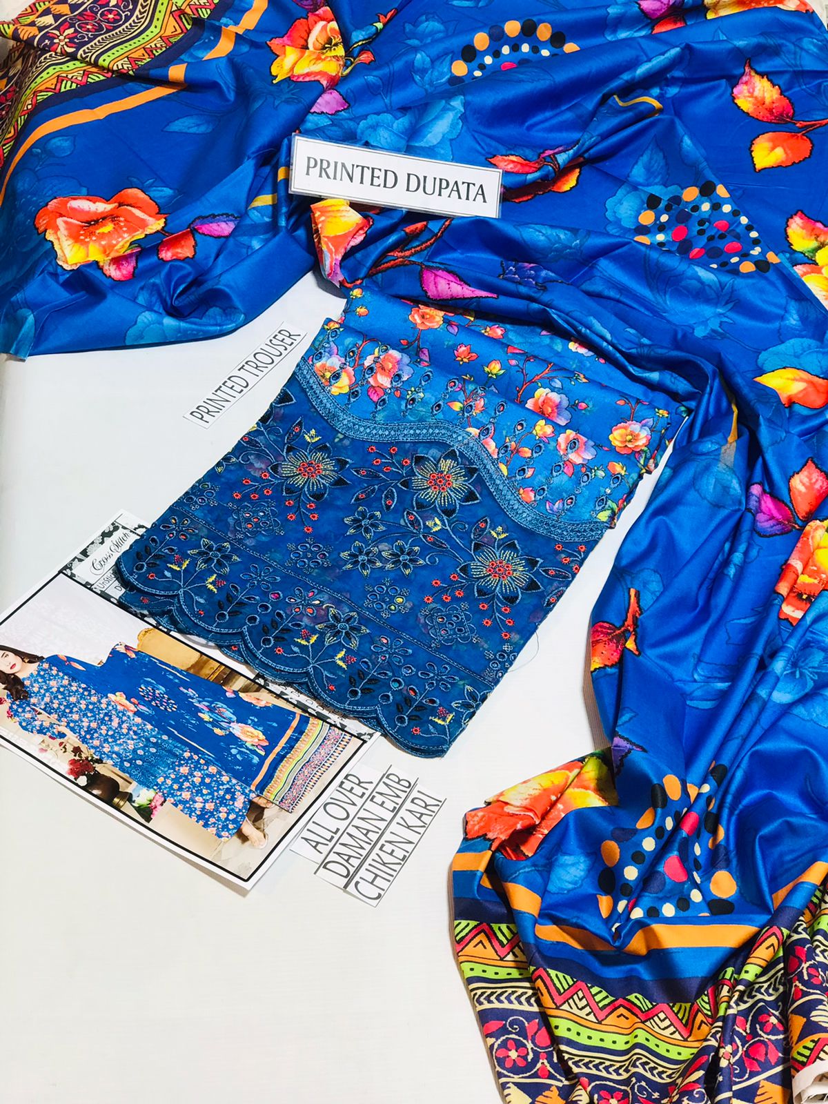 Cross Stich Linen Printed Embroidered 3 PCS