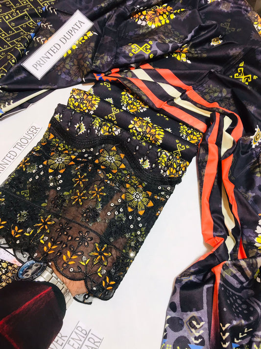 Cross Stich Linen Printed Embroidered 3 PCS