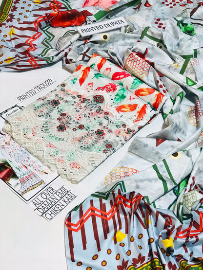 Cross Stich Linen Printed Embroidered 3 PCS