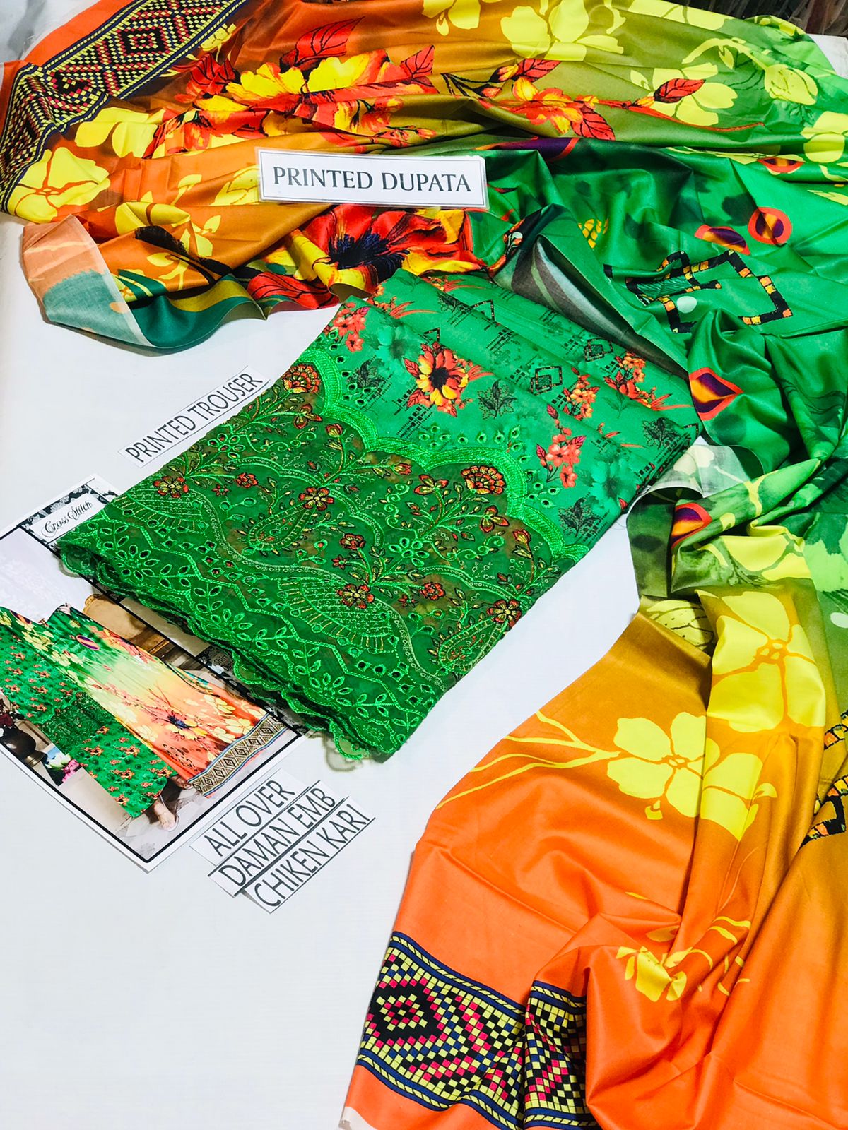 Cross Stich Linen Printed Embroidered 3 PCS