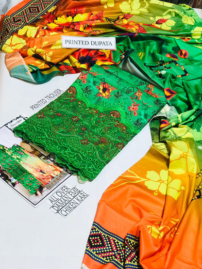 Cross Stich Linen Printed Embroidered 3 PCS