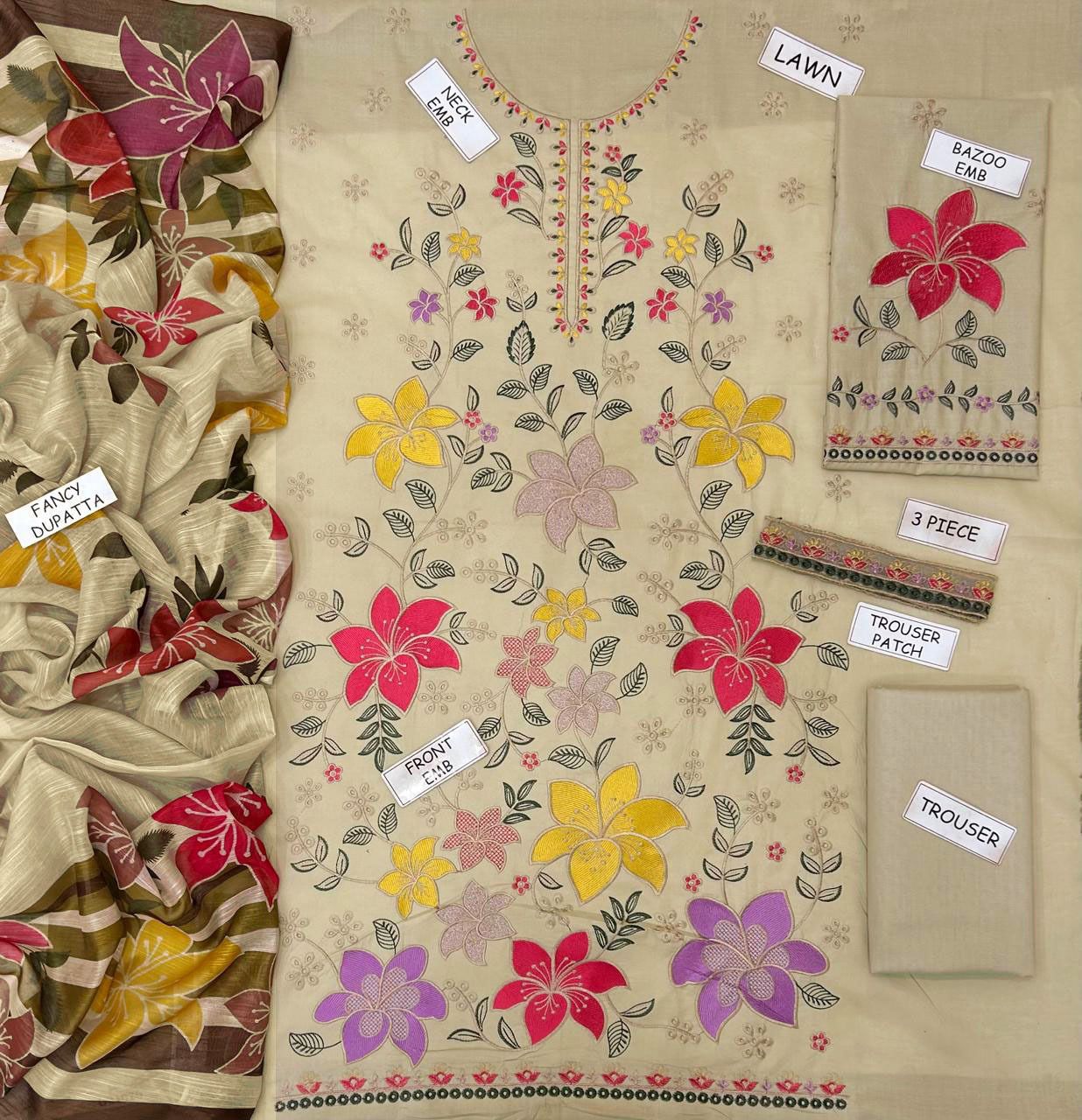 ANEELA's Lawn Embroidered 3 pcs
