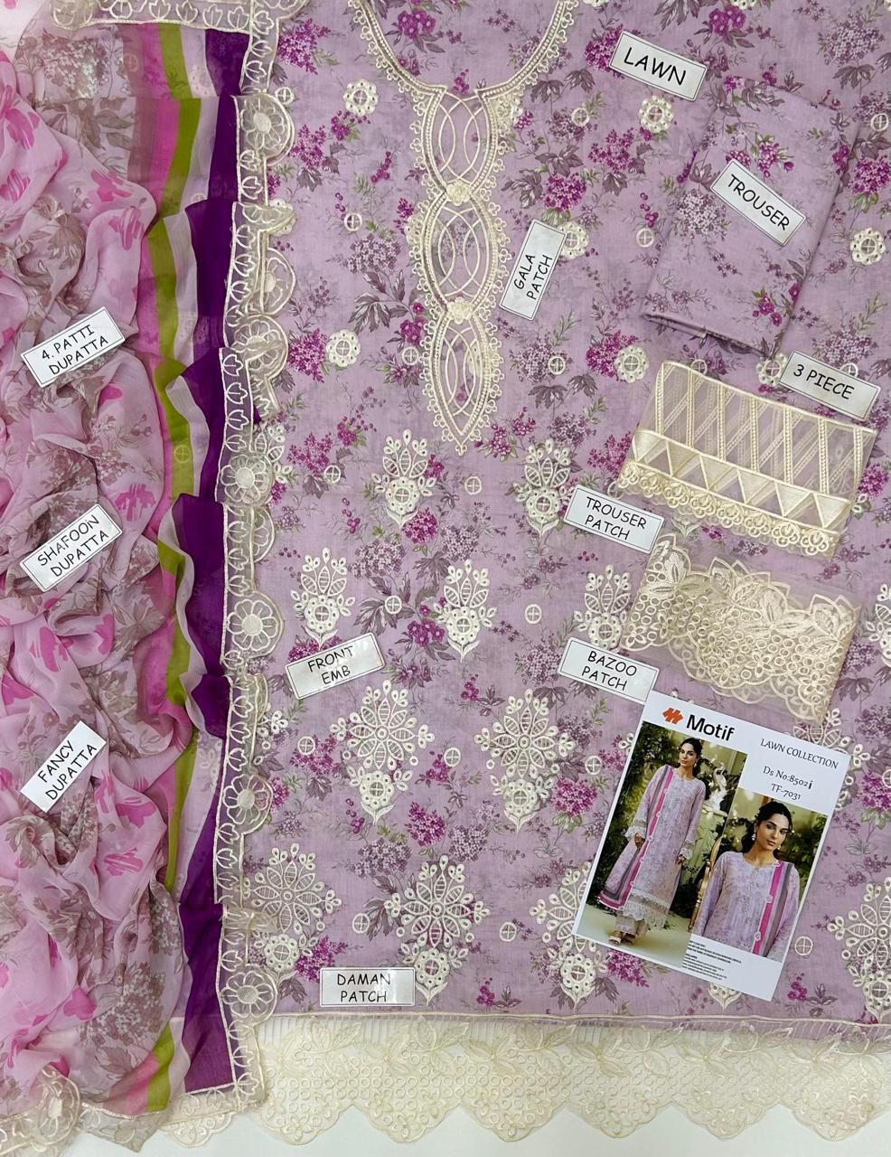 Motifz Lawn Embroidered 3 pcs