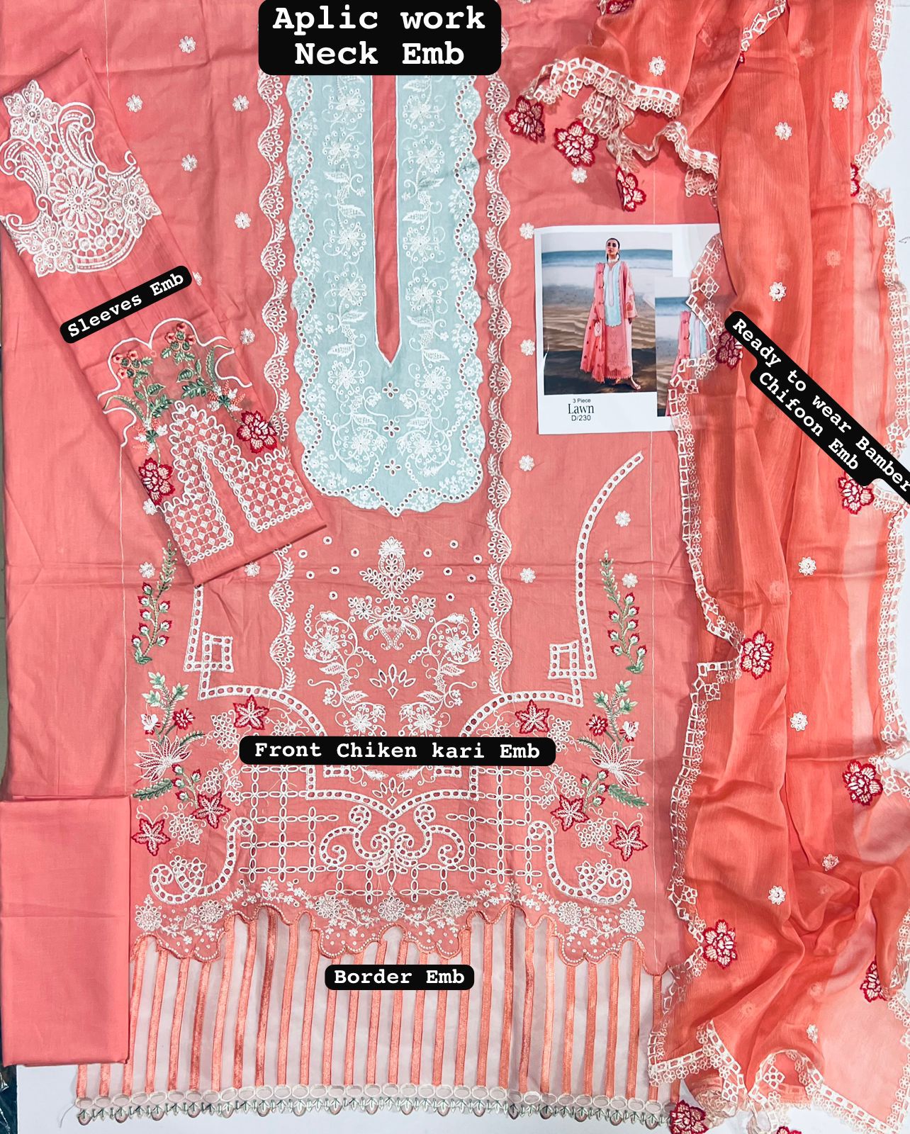 Qalamkar Lawn Embroidered 3 pcs