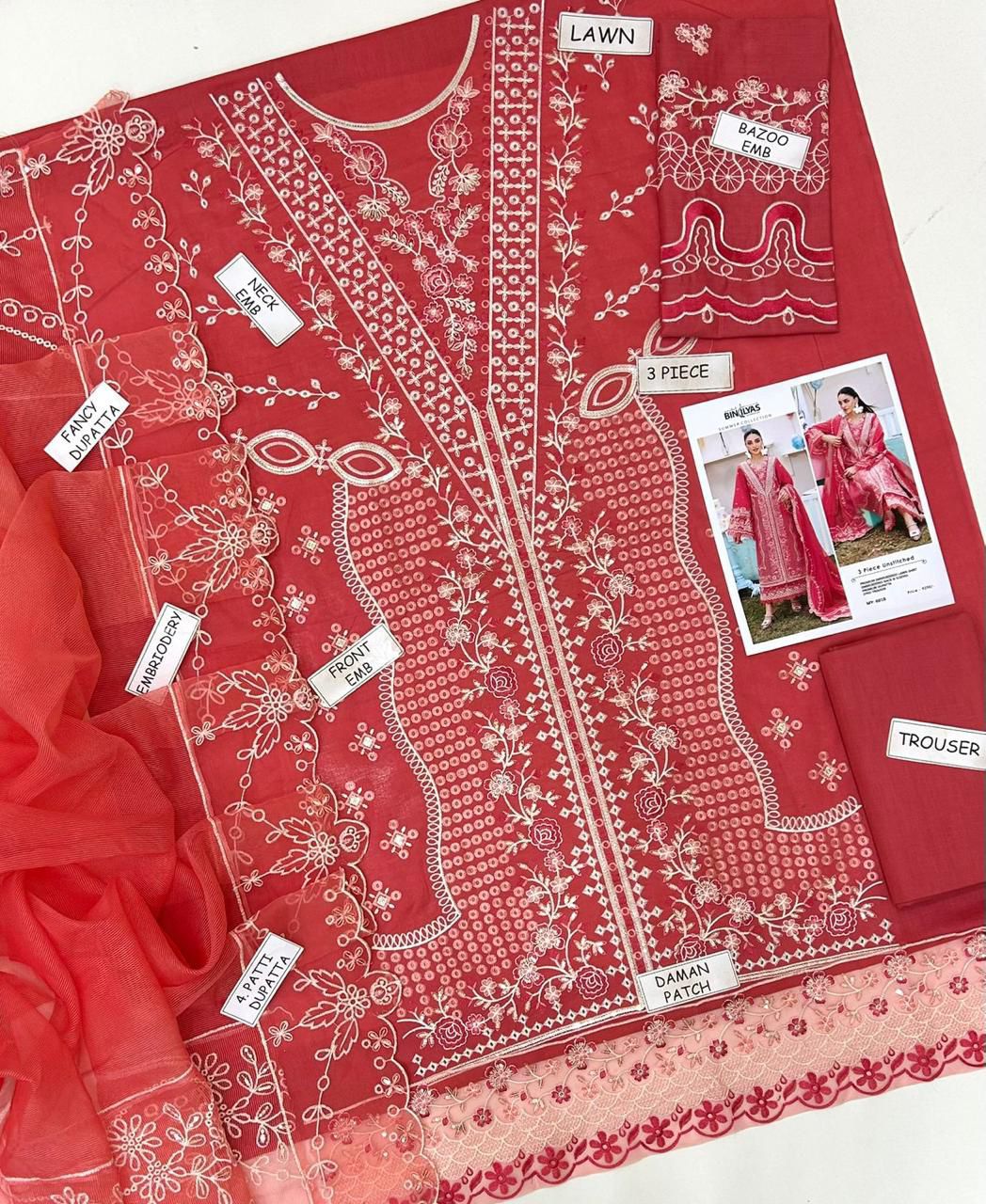 Bin Ilyas Lawn Embroidered 3 pcs