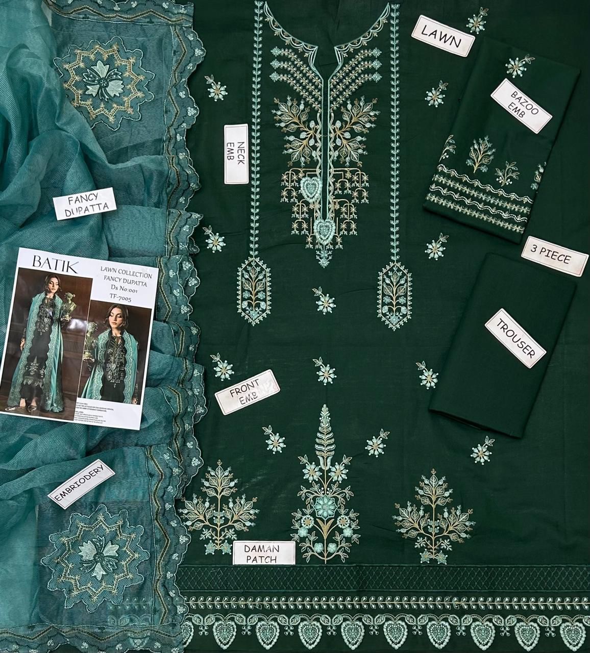Batik Lawn Embroidered 3 pcs