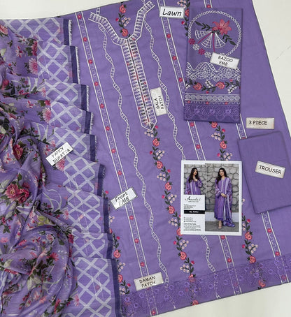 ANEELAS LAWN EMBROIDERED 3 PCS
