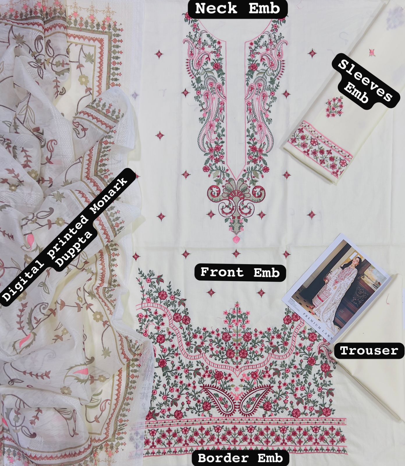 Asim Jofa Lawn Embroidered 3 pcs