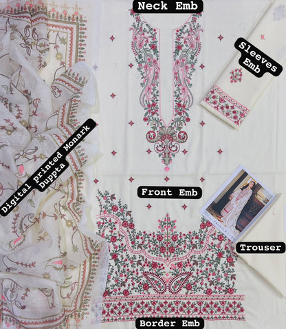 Asim Jofa Lawn Embroidered 3 pcs