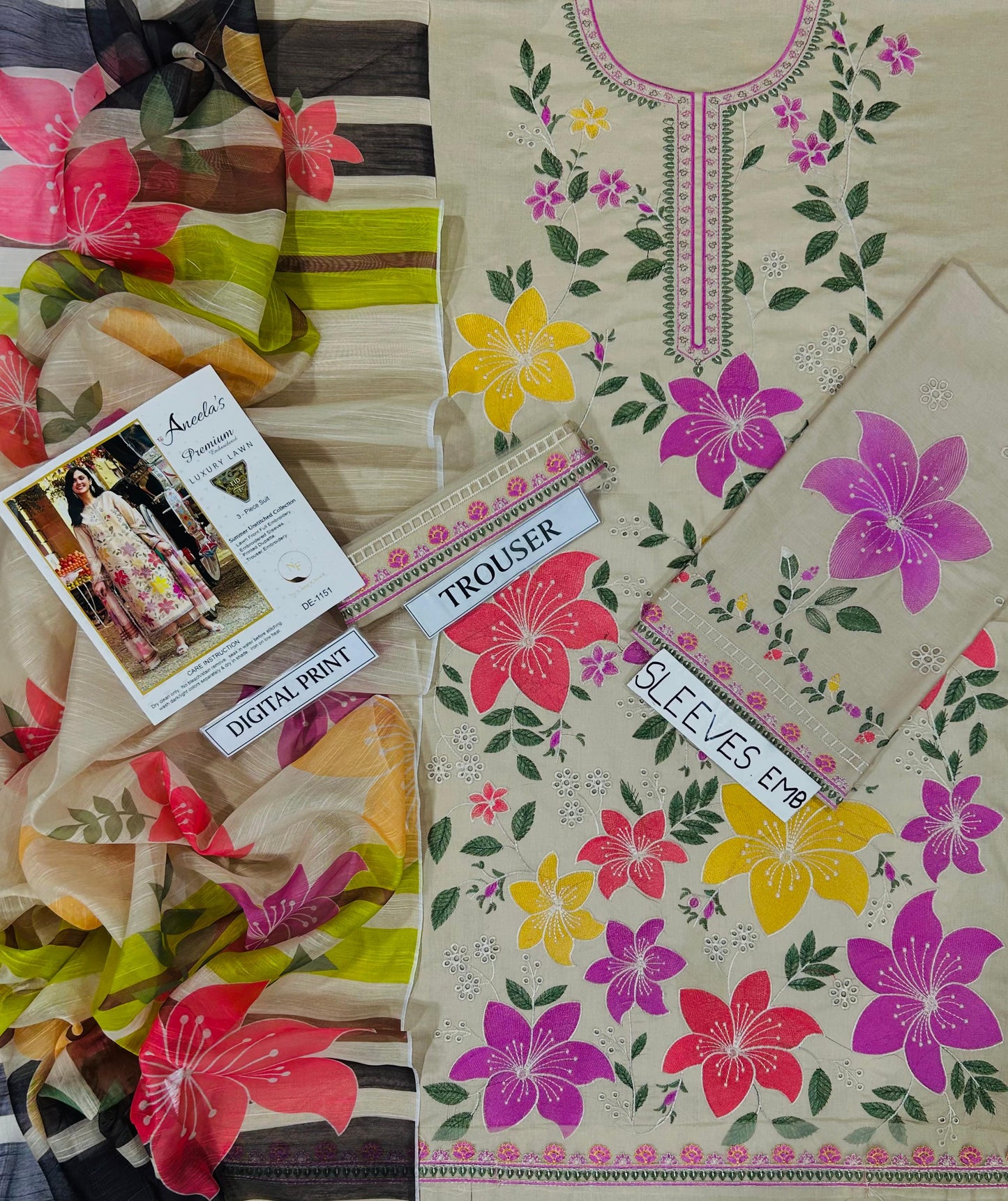 ANEELAS LAWN EMBROIDERED 3 PCS
