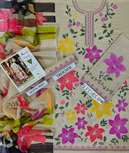 ANEELAS LAWN EMBROIDERED 3 PCS