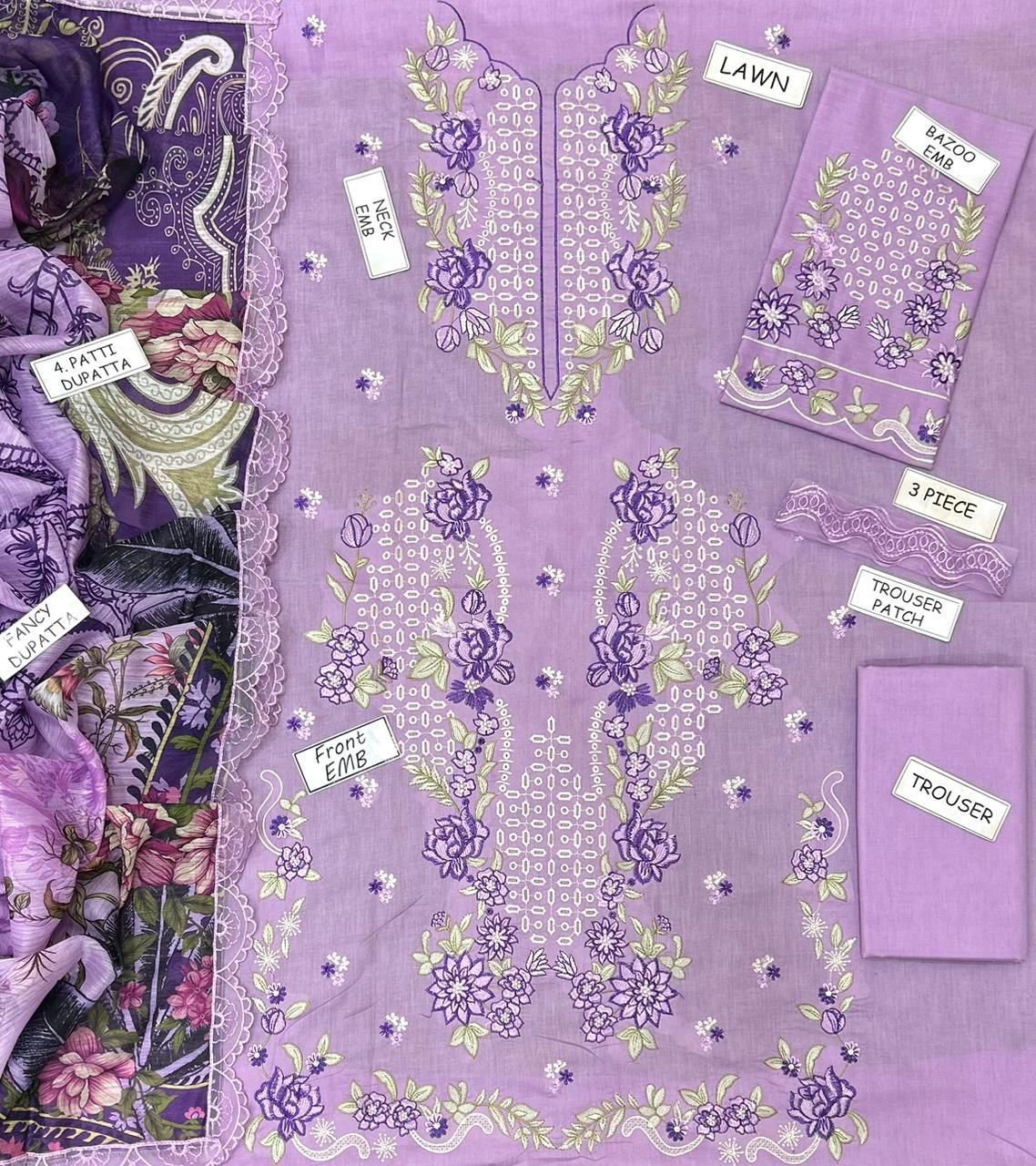 QALAMKAR LAWN EMBROIDERED 3 PCS