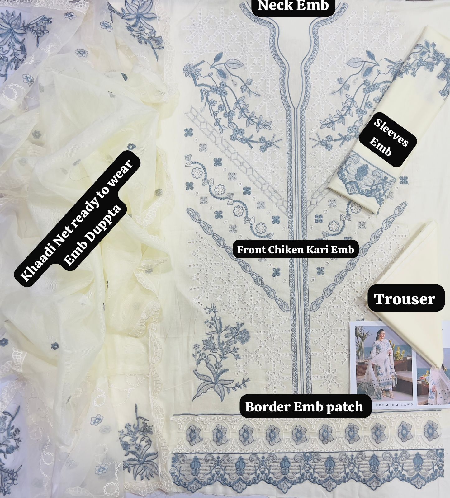 JADE LAWN RMBROIDERED 3 PCS