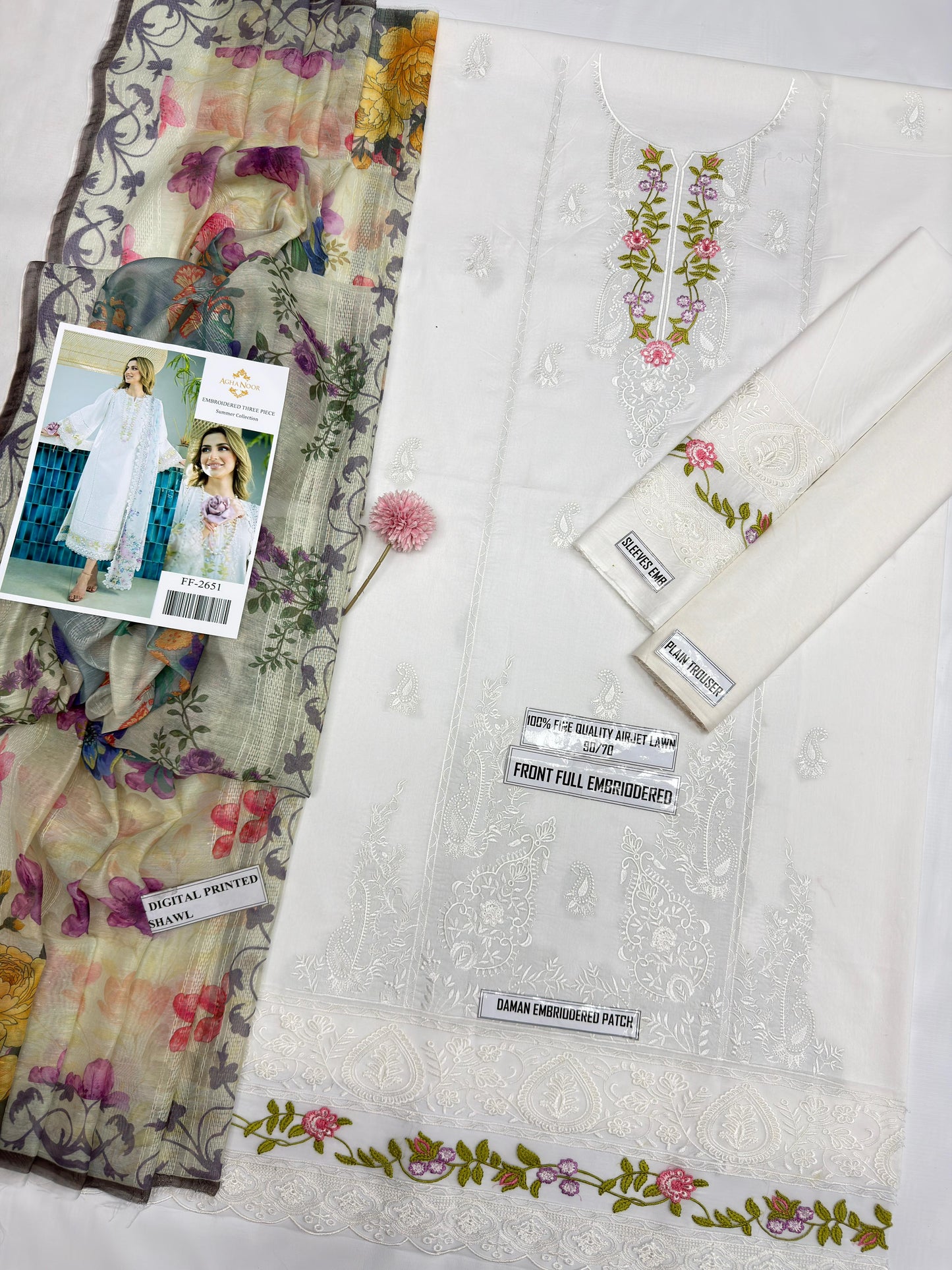 AGHA NOOR LAWN EMBROIDERED 3 PCS