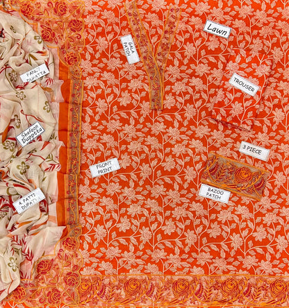 Aneelas Lawn Printed Embroidered 3 pcs