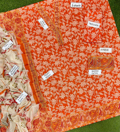 Aneelas Lawn Printed Embroidered 3 pcs
