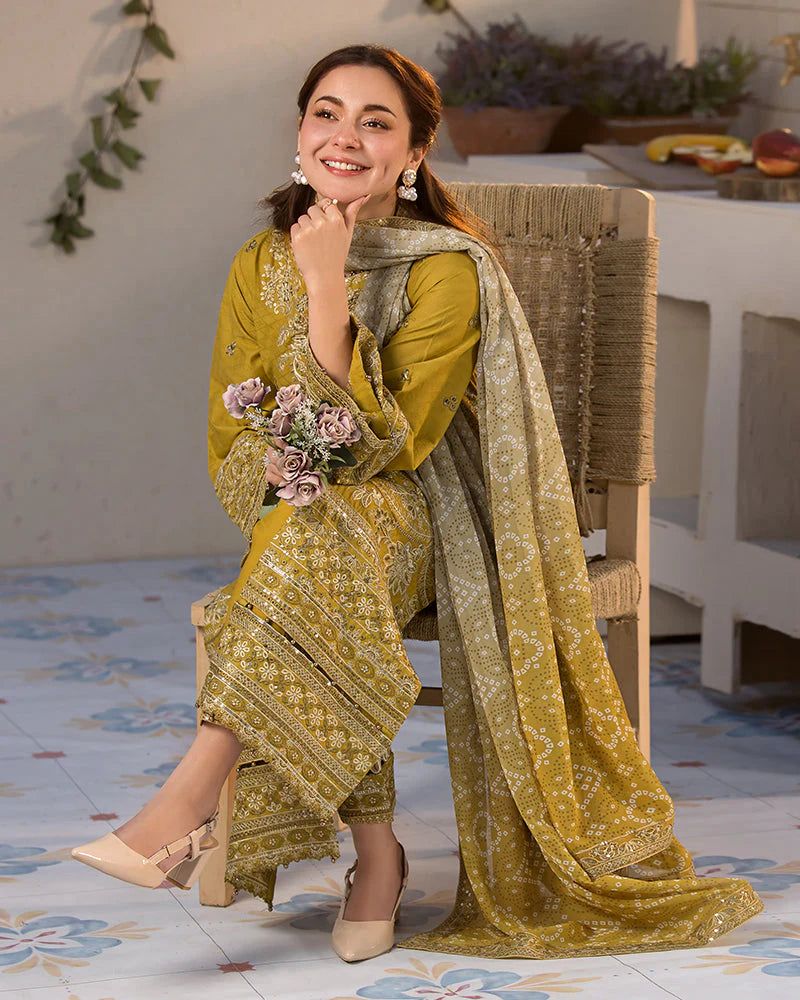 Qalamkar DHANAK EMBROIDERED 3PCS