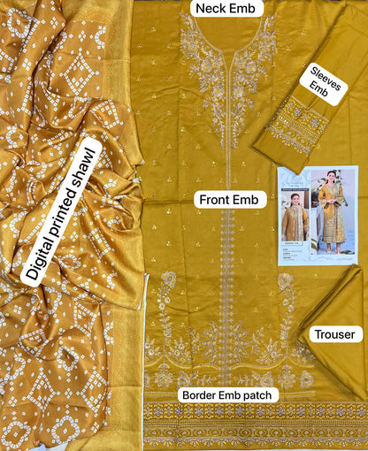 Qalamkar DHANAK EMBROIDERED 3PCS