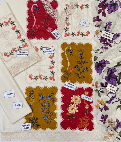 Hussain Rehar Silk Embroidered 3 pcs
