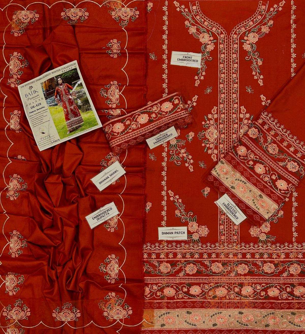 BATIK  DHANAK   EMBROIDERED 3PCS