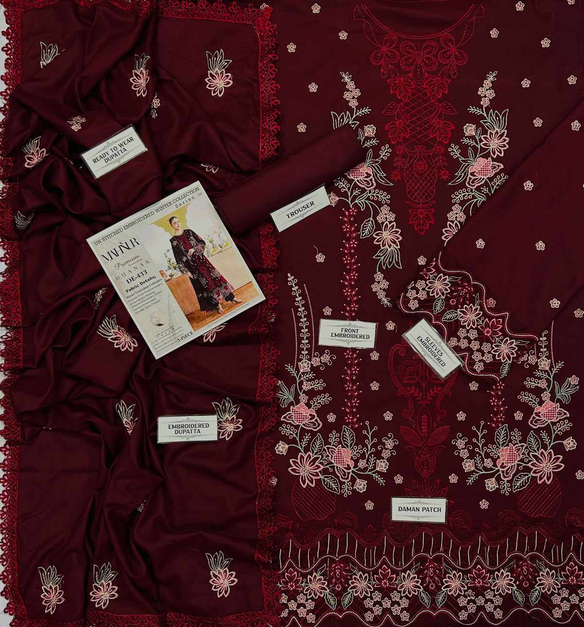 MAHNUR DHANAK   EMBROIDERED 3 PCS