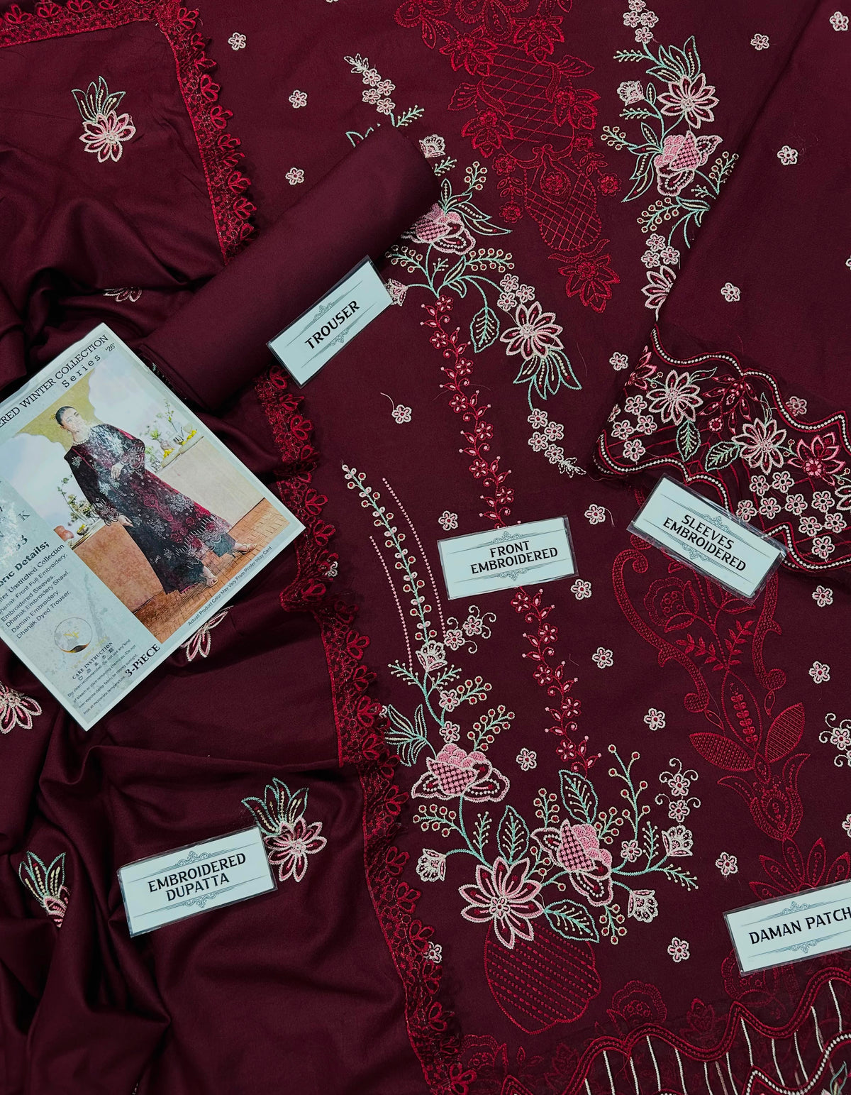 MAHNUR DHANAK   EMBROIDERED 3 PCS