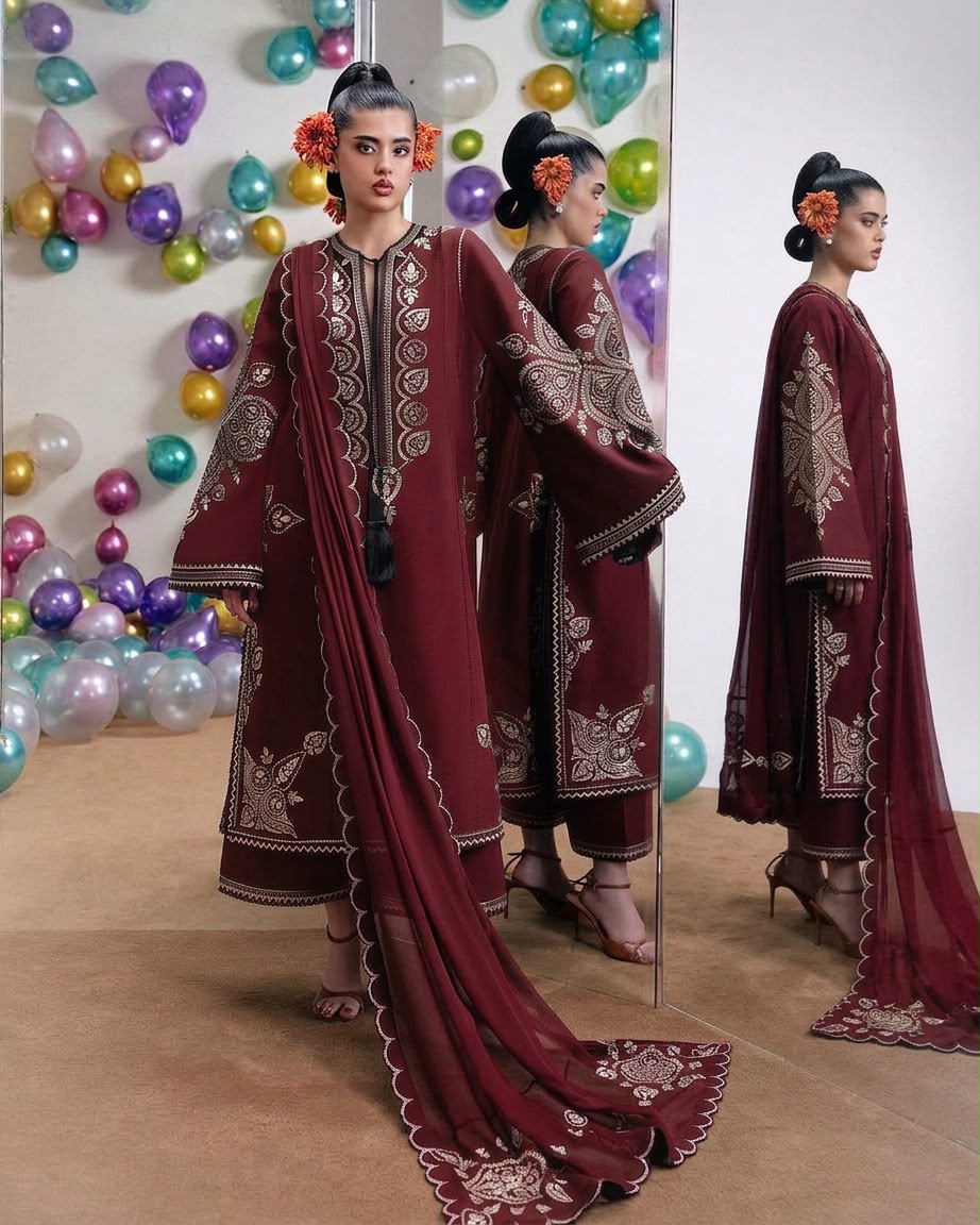 NAIN PREET Premium Dhanak Embroidered 3 Pcs