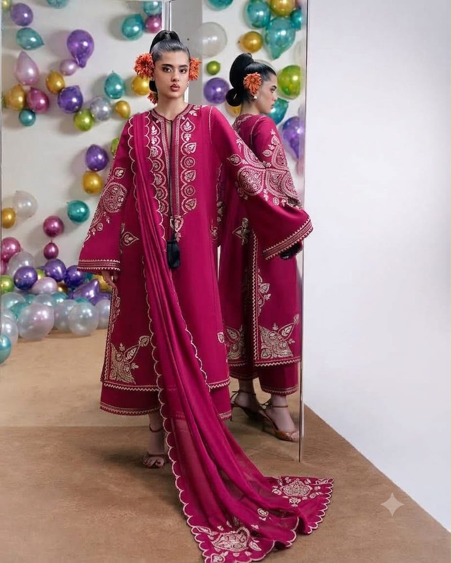 NAIN PREET Premium Dhanak Embroidered 3 PCS