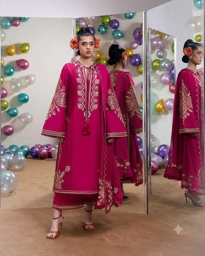 NAIN PREET Premium Dhanak Embroidered 3 PCS