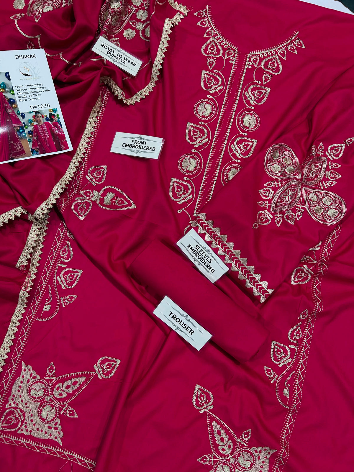 NAIN PREET Premium Dhanak Embroidered 3 PCS