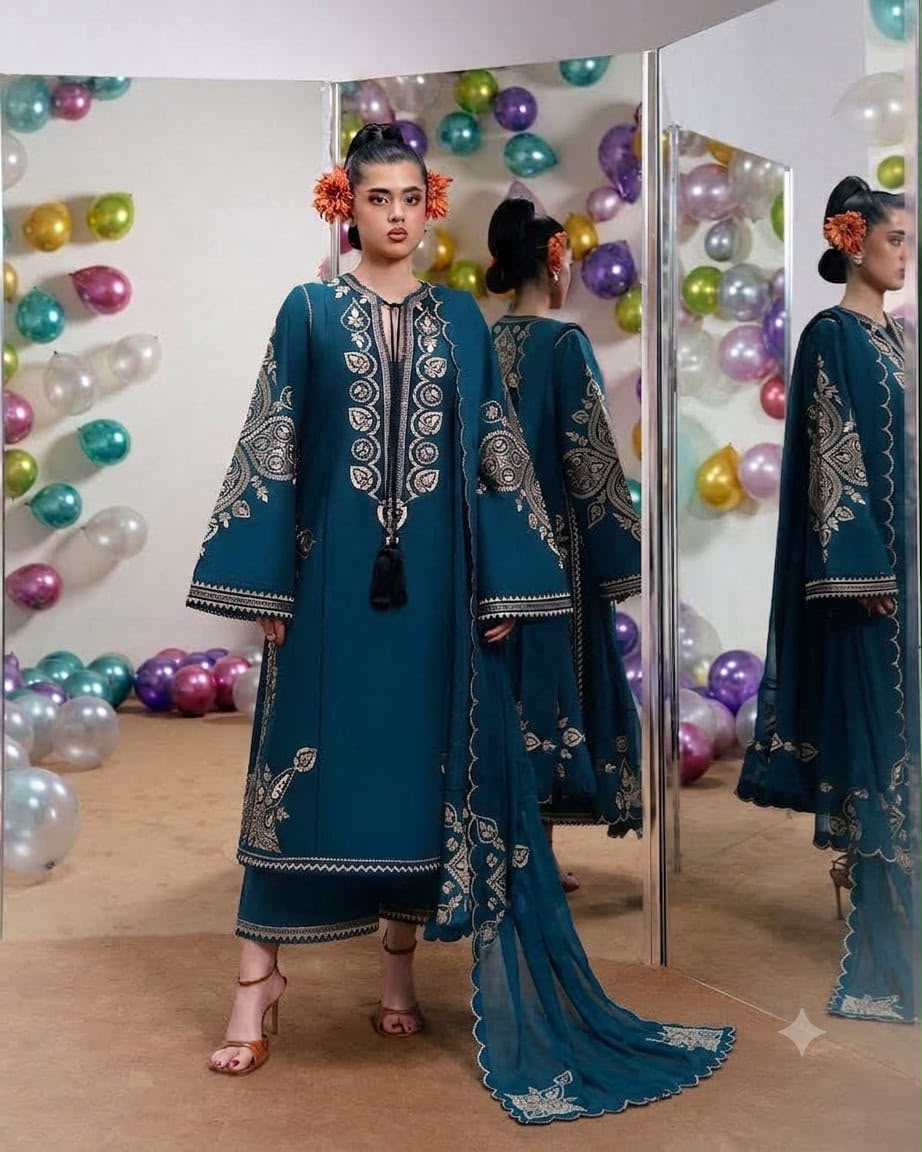 NAIN PREET PREMIUM DHANAK EMBROIDERED 3 PCS zink