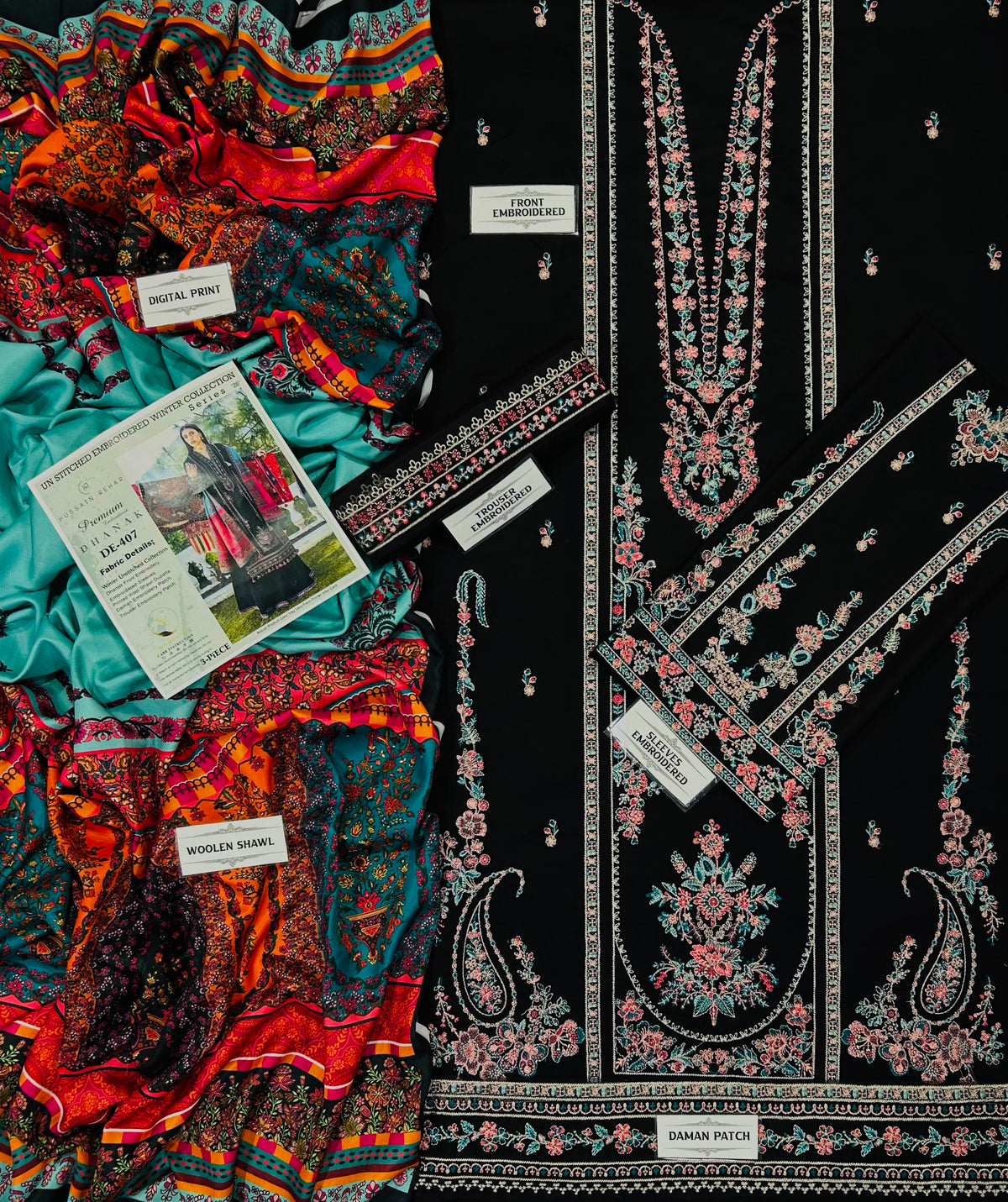 HUSSAIN REHAR DHANAK EMBROIDERED 3PCS