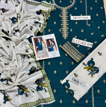 PREET PRET DHANAK  EMBROIDERED  3PCS