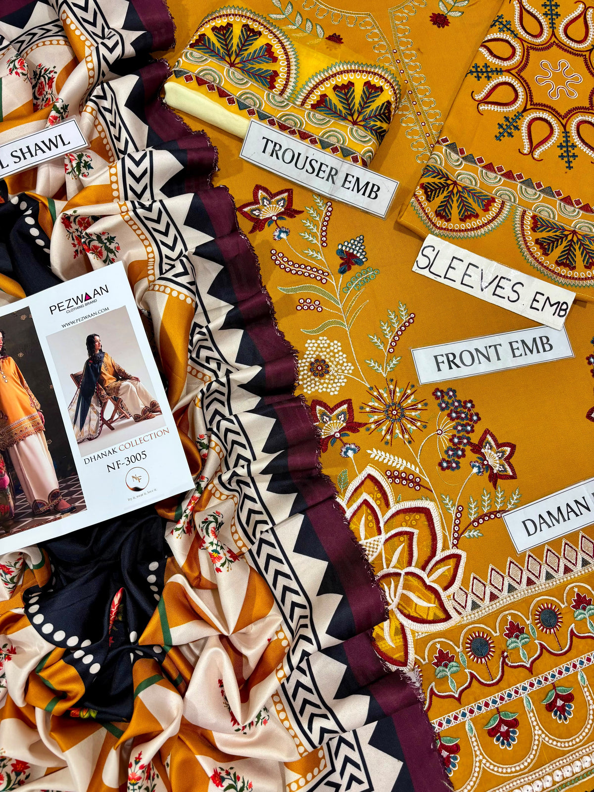 PEZWAN DHANAK EMBROIDERED 3PCS
