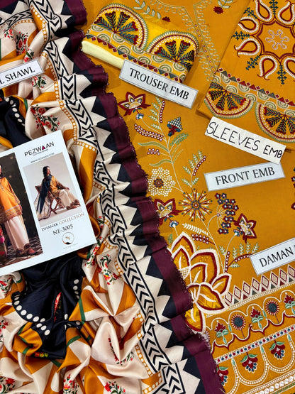 PEZWAN DHANAK EMBROIDERED 3PCS