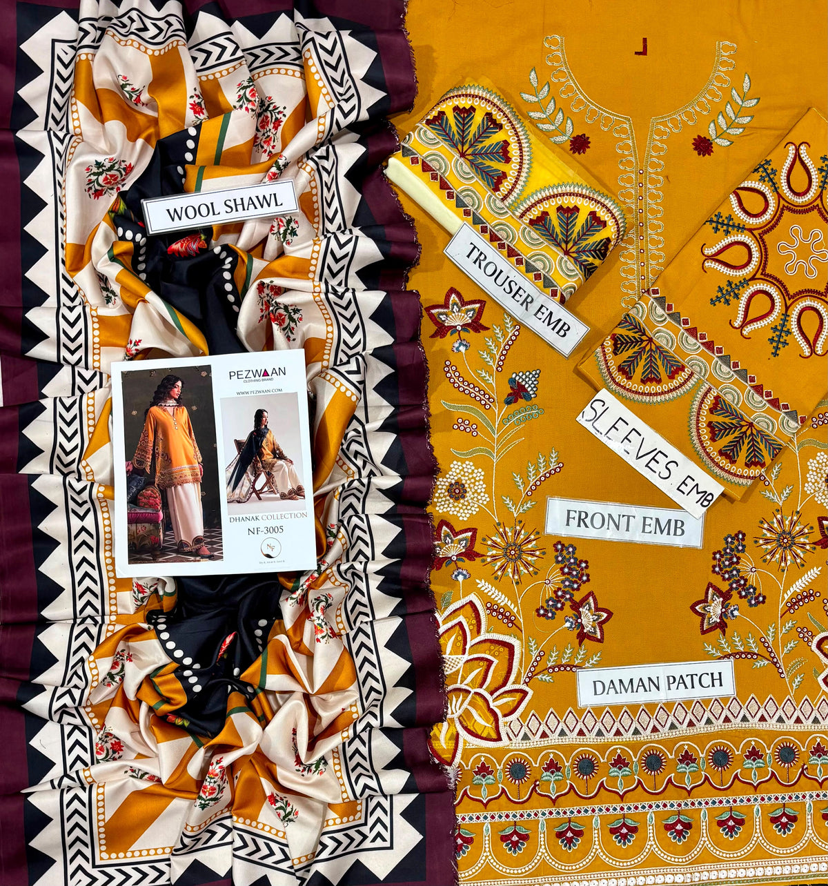 PEZWAN DHANAK EMBROIDERED 3PCS
