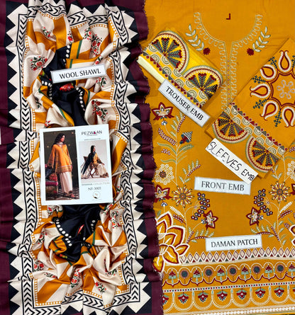 PEZWAN DHANAK EMBROIDERED 3PCS