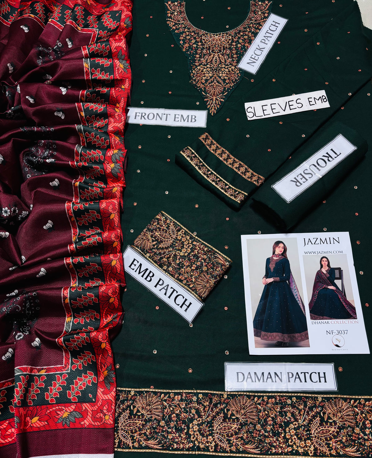 JAZMIN DHANAK  EMBROIDERED 3PCS