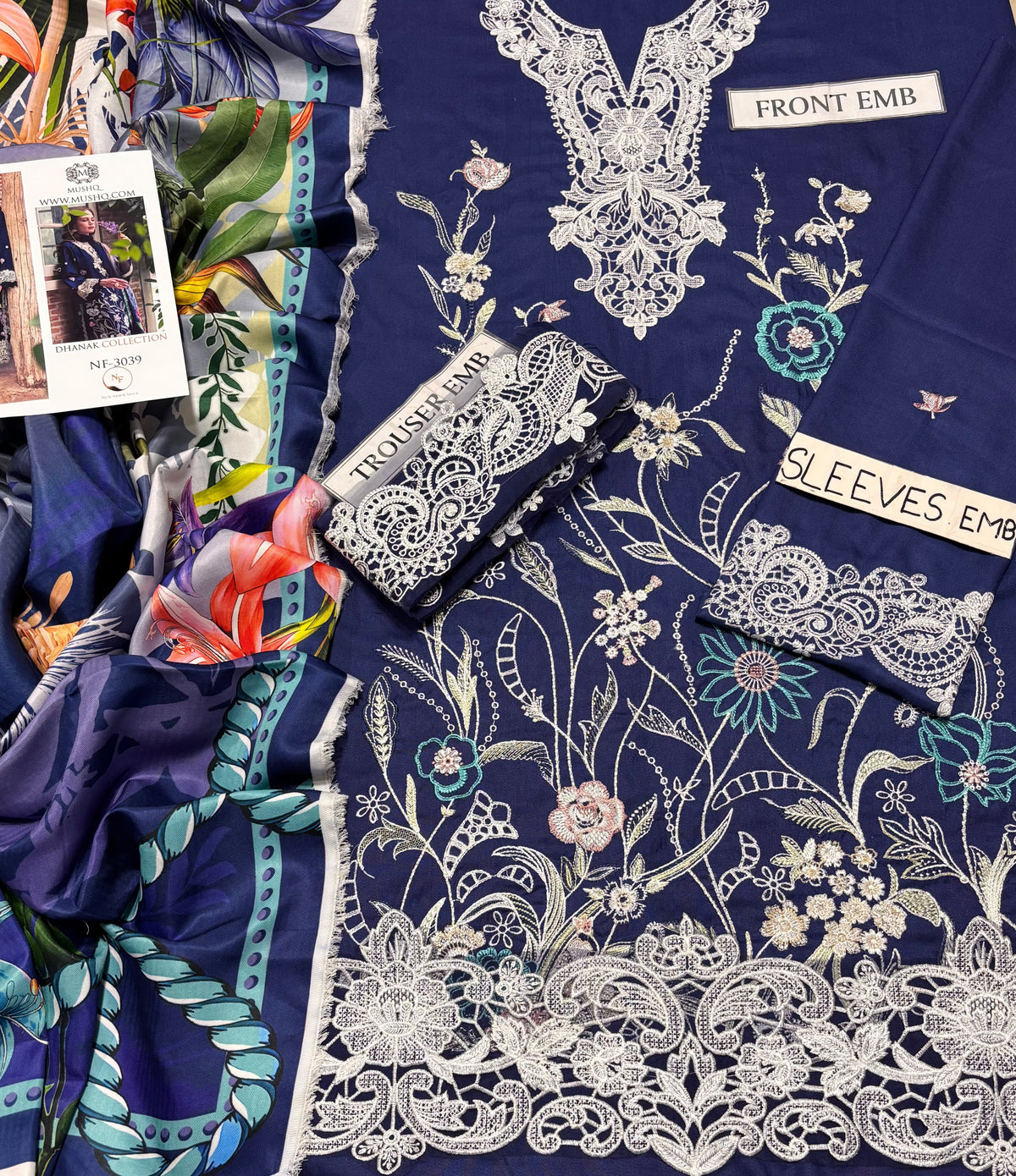 MUSHQ  DHANAK  EMBROIDERED 3PCS
