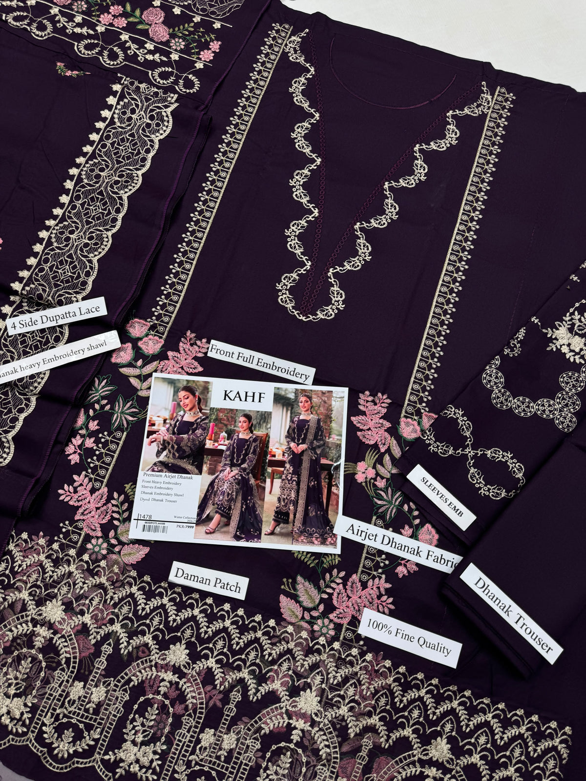 KAHF  Dhanak  EMBROIDERED 3PCS