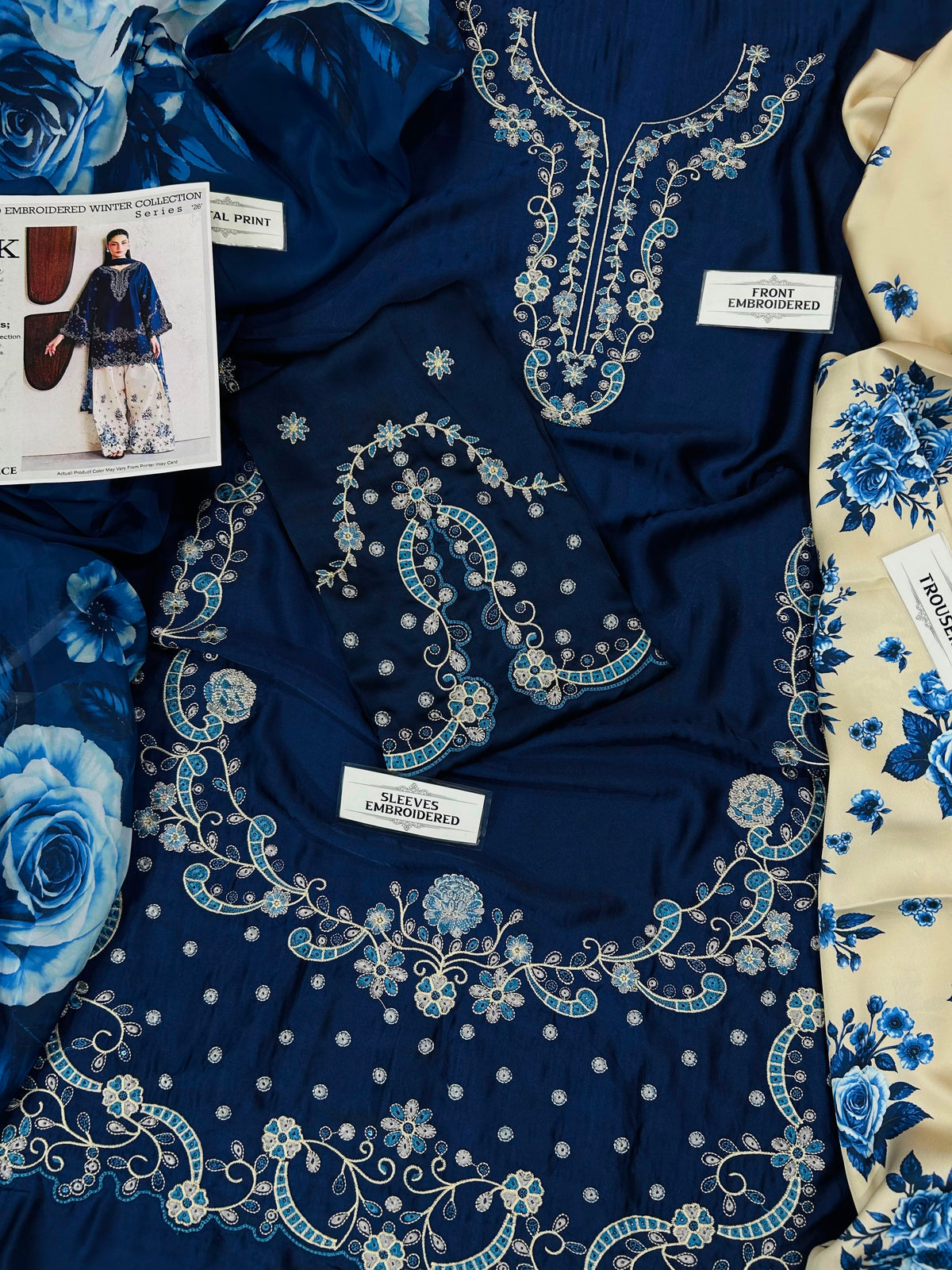 IZNIKLUXURY SILK EMBROIDERED BLUE 3 PCS