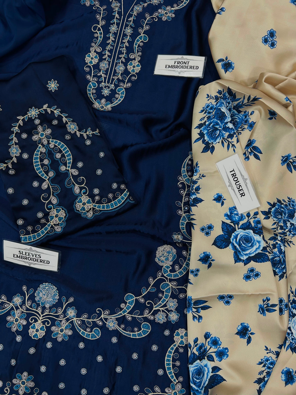 IZNIKLUXURY SILK EMBROIDERED BLUE 3 PCS
