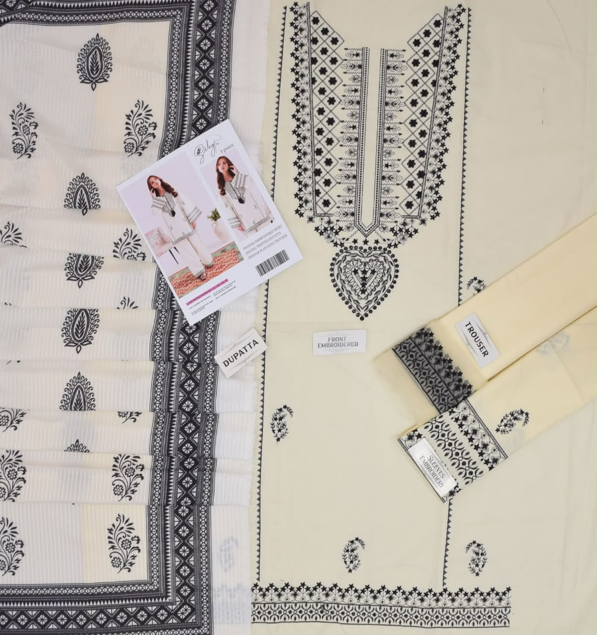 SALAI PRET DHANAK  EMBROIDERED 3 PCS