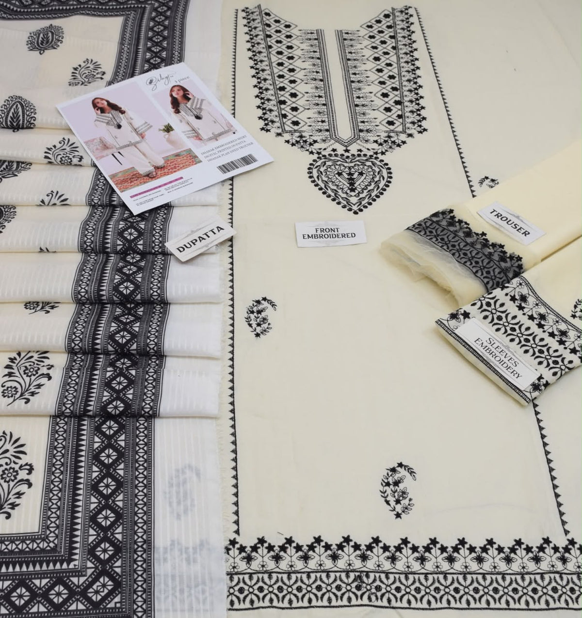 SALAI PRET DHANAK  EMBROIDERED 3 PCS