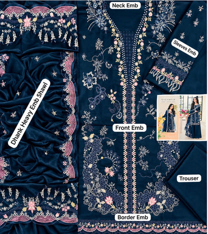 QALAMKAR DHANAK  EMBROIDERED 3 PCS